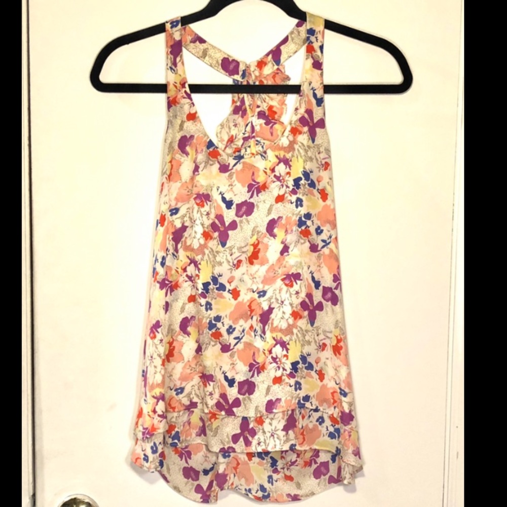 Parker silk floral tank w/ back ruffle detail, XS